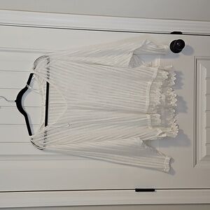 Sheer White Shirt Or Bathing Suit Cover  Up With Lace Detailing Size L